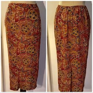 Amanda Smith Silk Print Long Skirt 8 90s